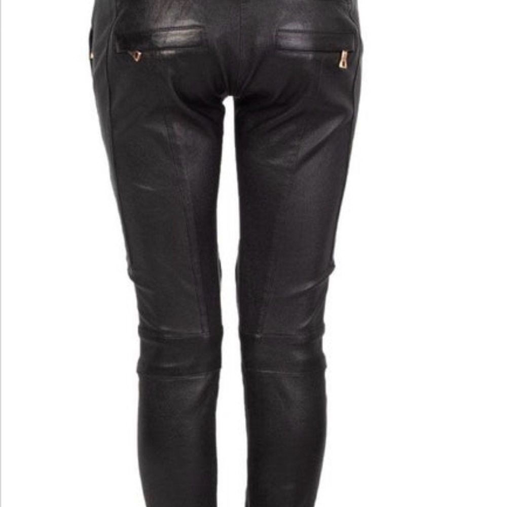 Balmain Black leather low rise motorcycle pants